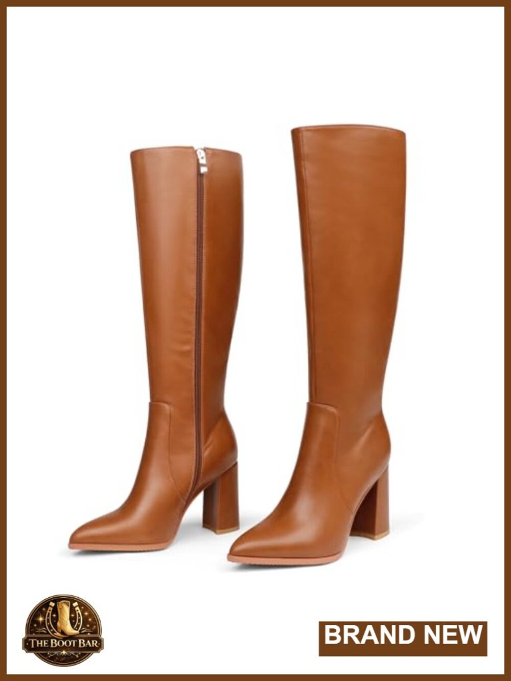 Women's Knee High Boots Pointed Toe Chunky Block Heel Gogo Faux Leather
